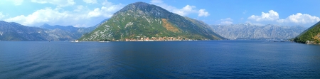 Large landscape panoramic image of Kotor bay in Montenegroの写真素材