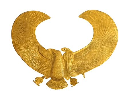 Ancient traditional gold eagle Egyptian symbol isolated with clipping path includedの写真素材