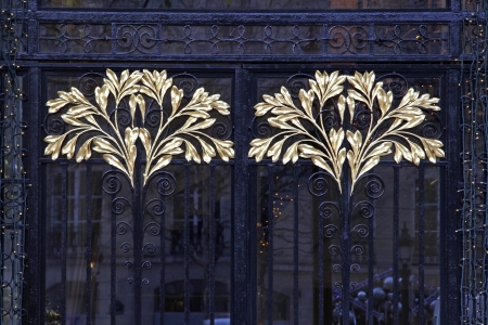 Vintage iron fence with gold leaf ornamentの写真素材