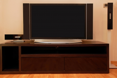 Large screen TV inside modern interior apartmentの写真素材