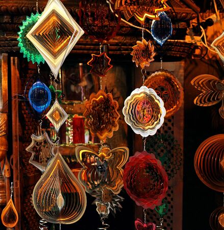 Shniy decor ornaments hanging from ceiling on marketの写真素材