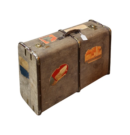 Retro travel bag suitcase isolated with clipping path includedの写真素材
