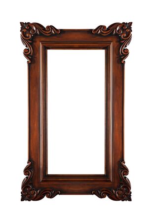 Brown wooden decorative frame isolated with clipping path includedの写真素材