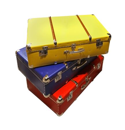 Colorful retro suitcases isolated with clipping path includedの写真素材
