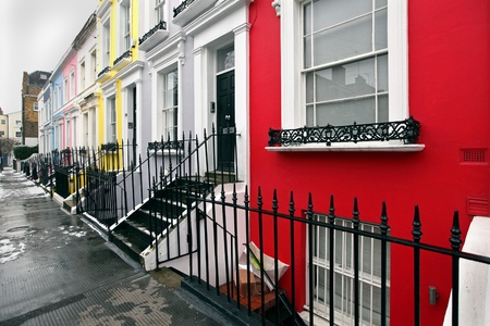 Detail of residential London street with colorful facadesの写真素材