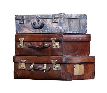 Old leather suitcases isolated with clipping path included