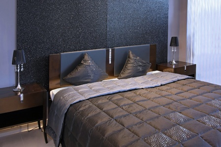 Detail of modern sparkling bedroom interior bedの写真素材