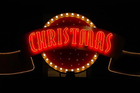 Christmas light ball outside on street during nightの写真素材
