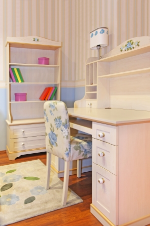 Working desk inside female teenage bedroom interiorの写真素材