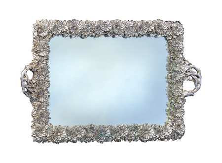 Decorative silver tray isolated with clipping pathの写真素材