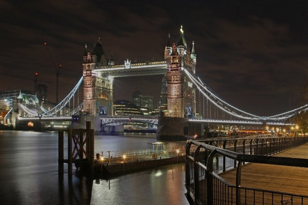 Night London cityscape famous landmark Tower bridgeのeditorial素材