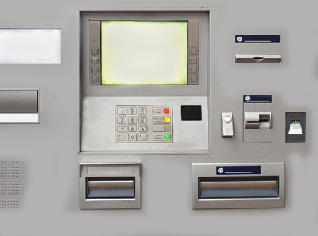 Closeup of modern bank cash machine with electronic displayの写真素材