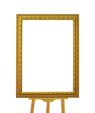 Rectangular gold frame standing easel isolated with clipping path includedの写真素材