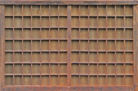 Grunge old wooden brown empty shelves rackの写真素材