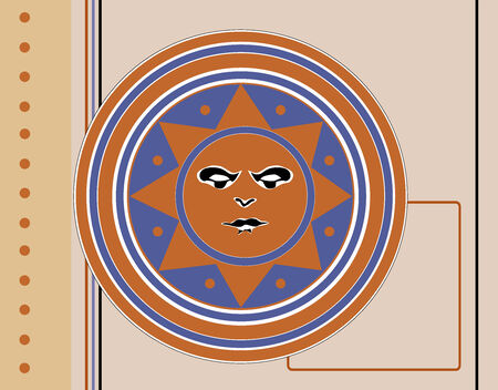 Angry sun illustration in blue circle on wallのイラスト素材