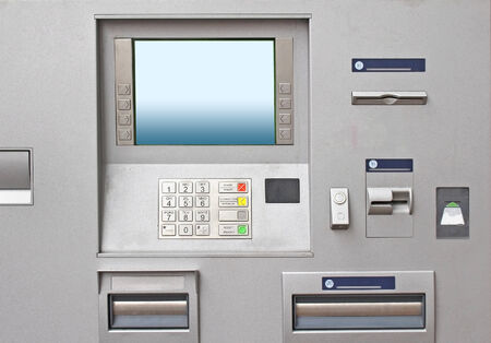 Modern ATM cash withdrawal machine with large display の写真素材