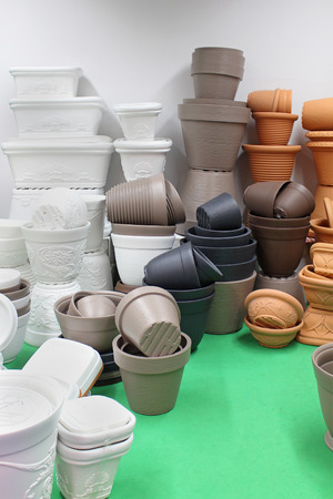 Pile of empty decorative gardening tools plant potsの写真素材