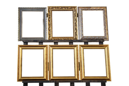 Decorative retro vintage frames on wooden pedestalの写真素材