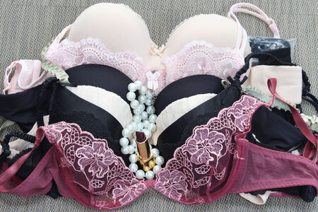 Bunch of sexy silk and lace lingerie brasの写真素材