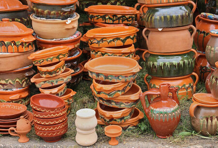 Arts and crarts pottery on traditional marketの写真素材