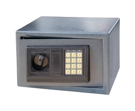 Small metal safe with digital code and open doorの写真素材