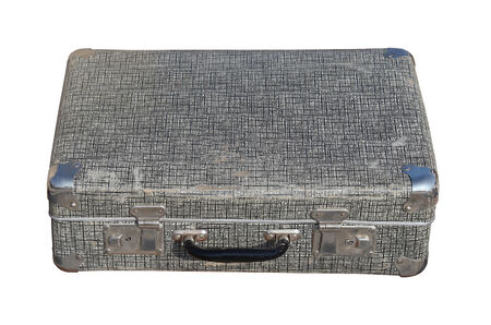 Grunge silver metal suitcase isolated with clipping path includedの写真素材
