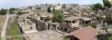 Ancient Roman site town Herculaneum located in the shadow of Mount Vesuvius destroyed by volcanic pyroclastic flows in 79 ADの写真素材