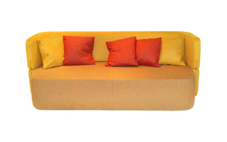 Modern sofa with decorative pillows isolated with clipping path includedの写真素材