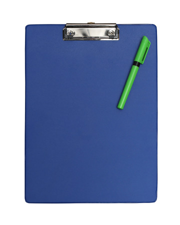 Blue plastic clipboard isolated with clipping path includedの写真素材