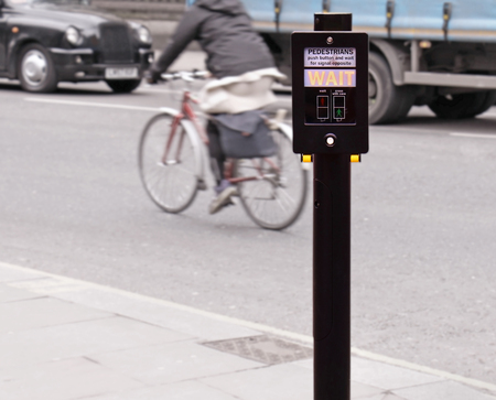 Pedestrian crossing traffic sign with push buttonの写真素材