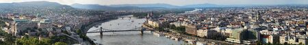 Panoramic cityscape of Budapest with Chain Bridge over Danube riverの写真素材