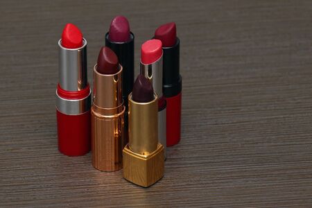 Glam fashion makeup shiny red shades lipsticksの写真素材