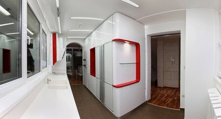 Modern kitchen interior with white design inside private homeの写真素材