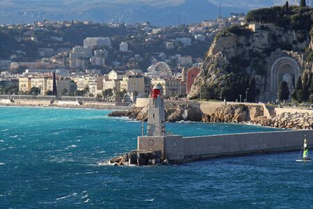 Azure water in Mediterranean sea in Niceの写真素材