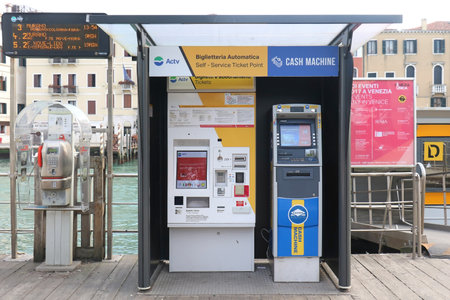 VENICE, ITALY - JANUARY 09; Self service ticket point for Actv network and cash machine for tourists...
