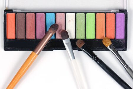Powder eye shadows make up palette with brushesの写真素材