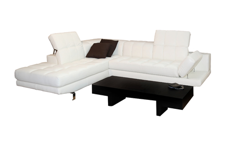 Modern white leather sofa isolated with clipping path includedの写真素材