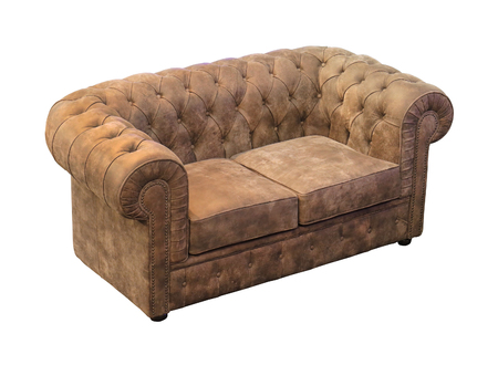 Retro suede upholstery sofa isolated with clipping path includedの写真素材