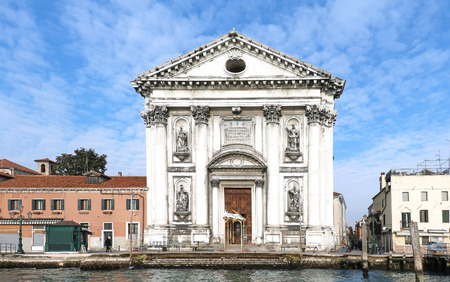 Santa Maria del Rosario entrance of an 18th century Dominican church on the Giudecca canal in Veniceの写真素材