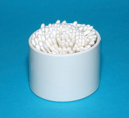 Pure cotton buds inside open cardboard boxの写真素材
