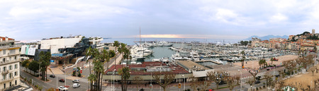 Wide panoramic view of French city Cannesの写真素材