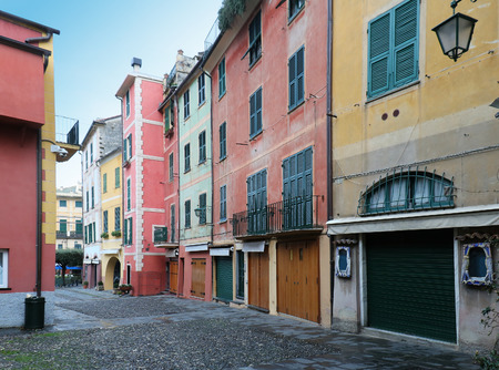 Colorful houses in small tourist city Portofino in Italyの写真素材