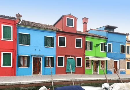Retro houses with bright color facades on Burano islandの写真素材