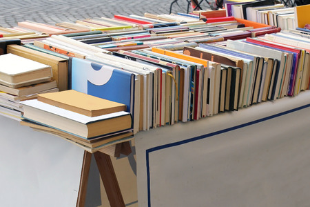 Second hand books sold on city streetの写真素材