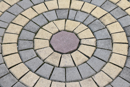 Cobblestone pattern with rocks being arranged in circleの写真素材