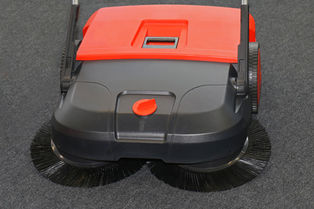 Double brush system sweeper for cleaning house and garden surfacesの写真素材