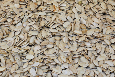 Large pile of roasted pumpkin seeds usually sold on food marketsの写真素材