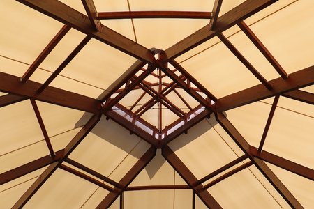 Textile material ceiling with skylight in the middle from insideの写真素材