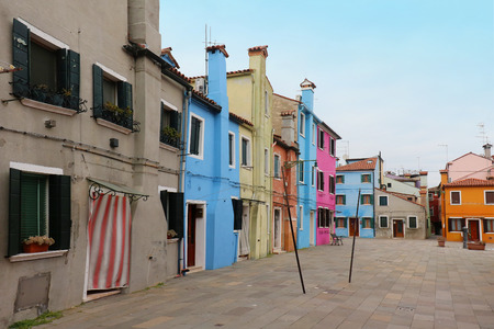 Burano island street with colorful facades architectureの写真素材