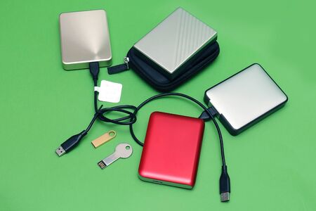 Digital memory external hard drives and small flesh drivesの写真素材